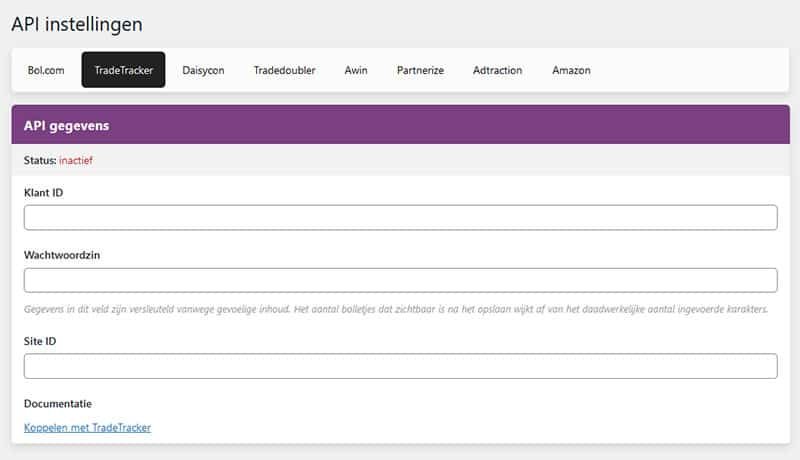 affiliate held api instellingen
